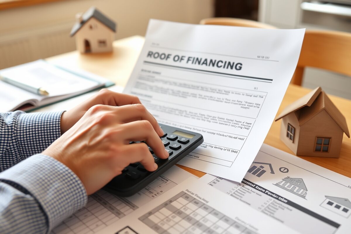 A MetroWest Massachusetts homeowner reviews roof financing paperwork at a kitchen table with a roofing contractor