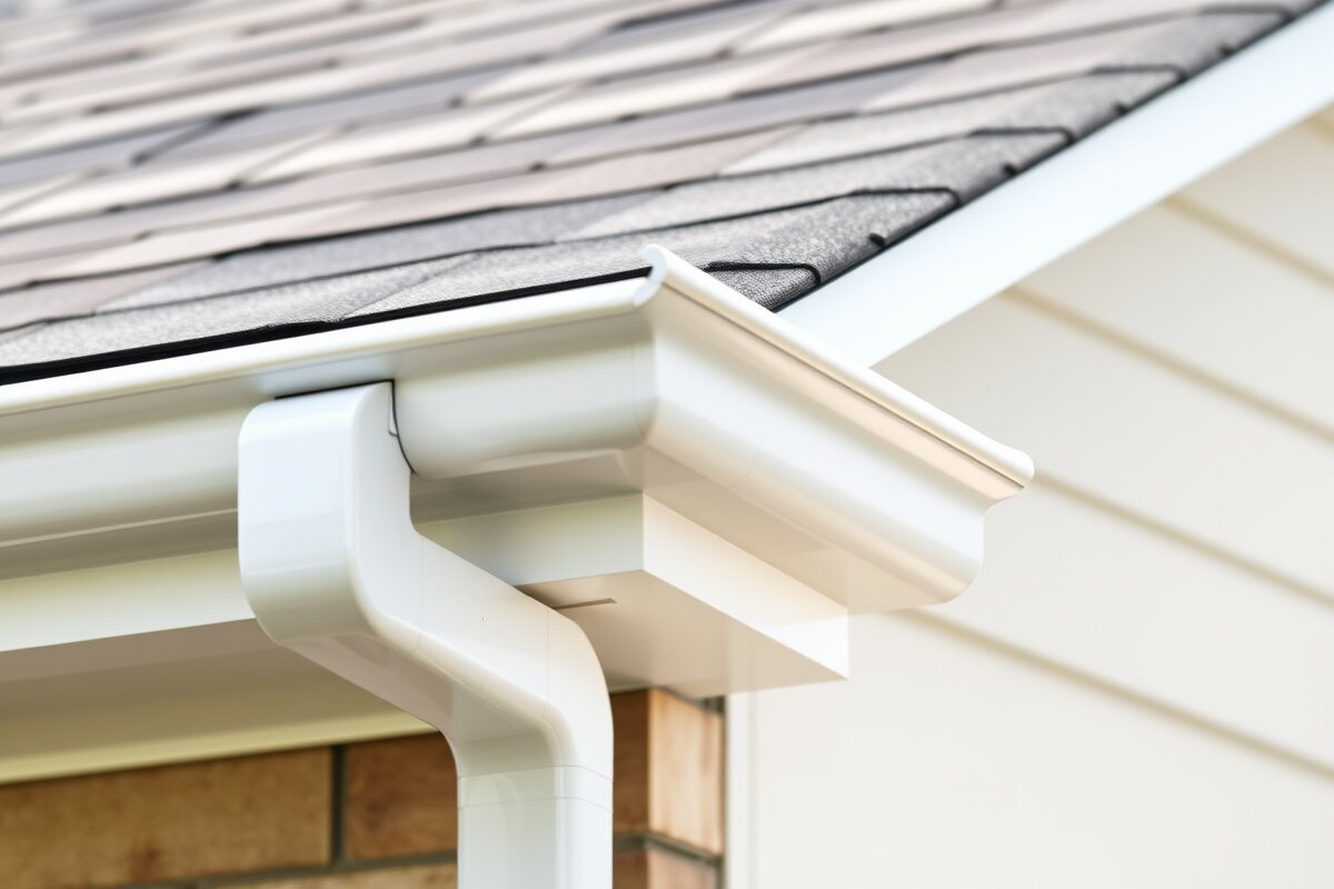 Seamless aluminum gutter installation on a home in Acton, MA